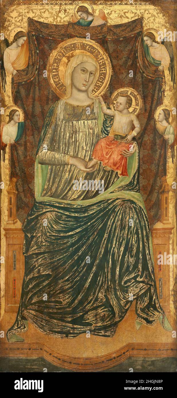 Madonna and Child with Five Angels - 1335 - tempera su tavola 100,6 x 48,2 cm - Baronzio Giovanni Stock Photo