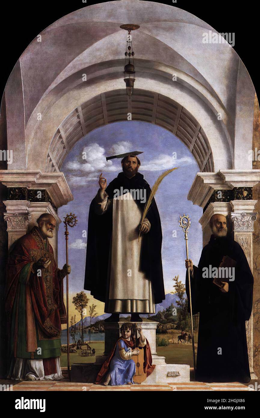 sala 8 -  San Pietro martire con i Santi Nicola di Bari e Benedetto - 1505 06 - oil on wood 330 x 216 cm - sl08Da Conegliano Cima Stock Photo