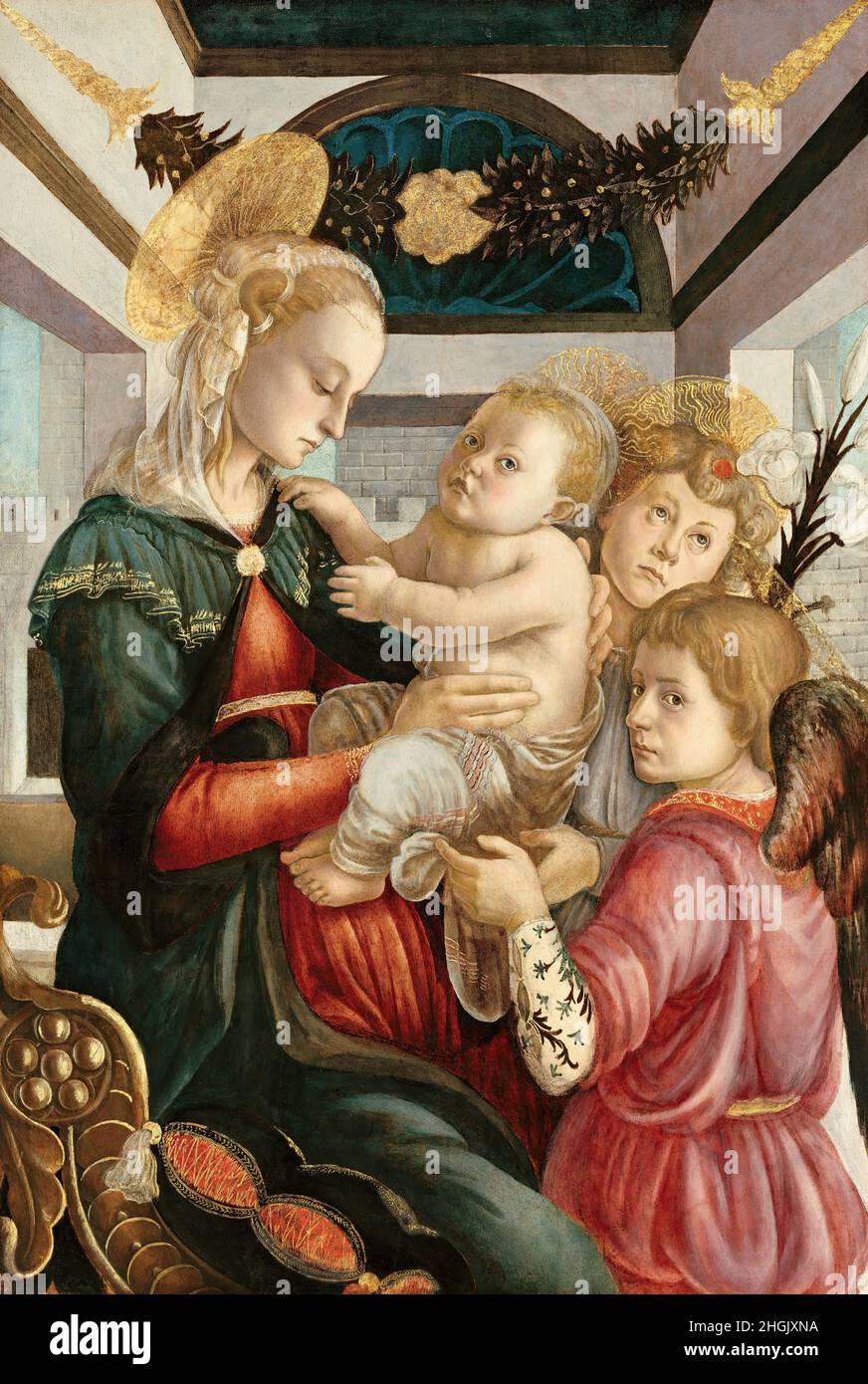 Madonna and Child with Angels - 1465 70 - olio e tempera su tavola di pioppo 86.7 x 57.8 cm - Botticelli Sandro Stock Photo