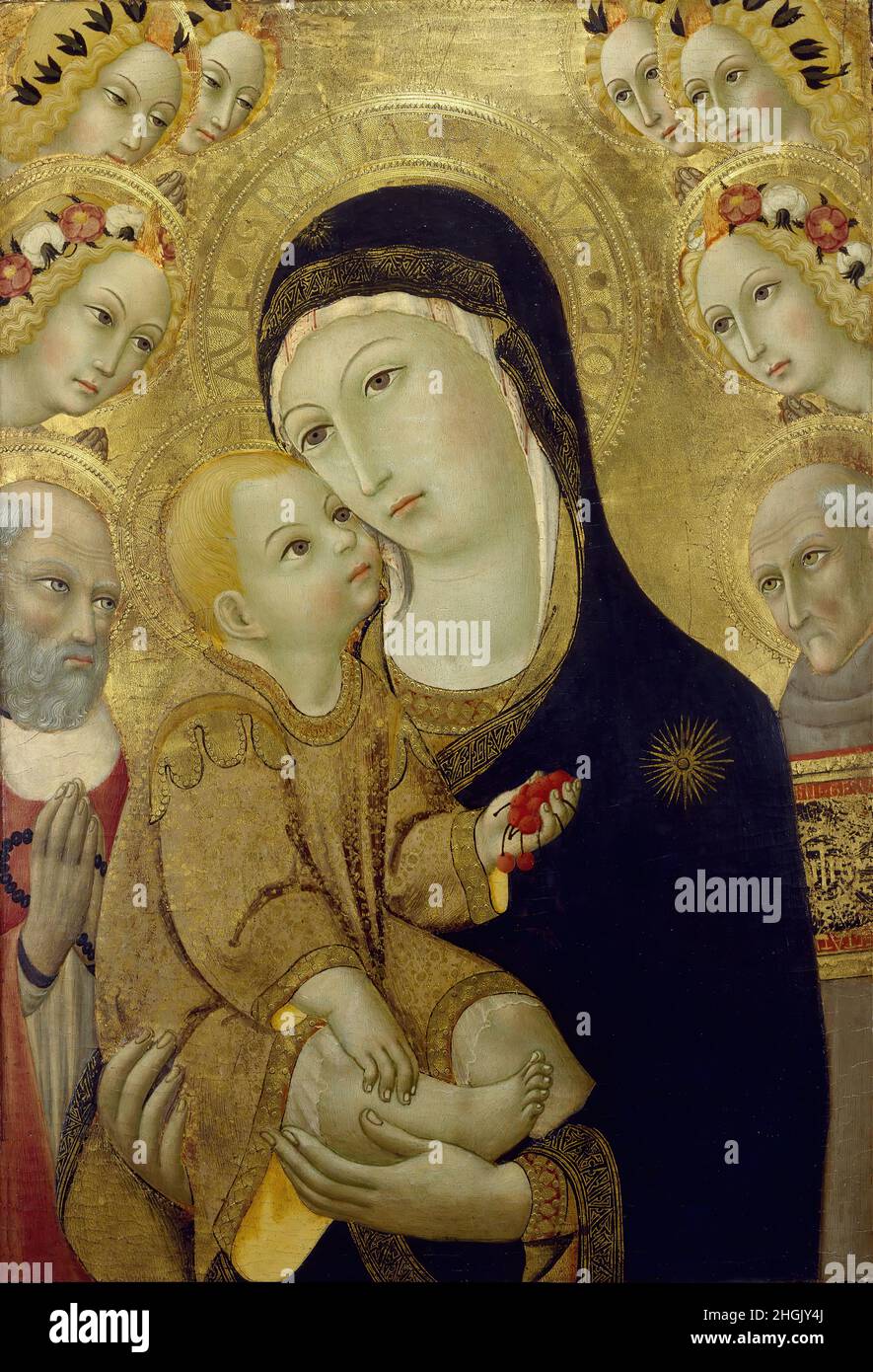 Sano di Pietro - Virgin and Child with Saints Jerome and Bernardino of Siena and Six Angels Stock Photo