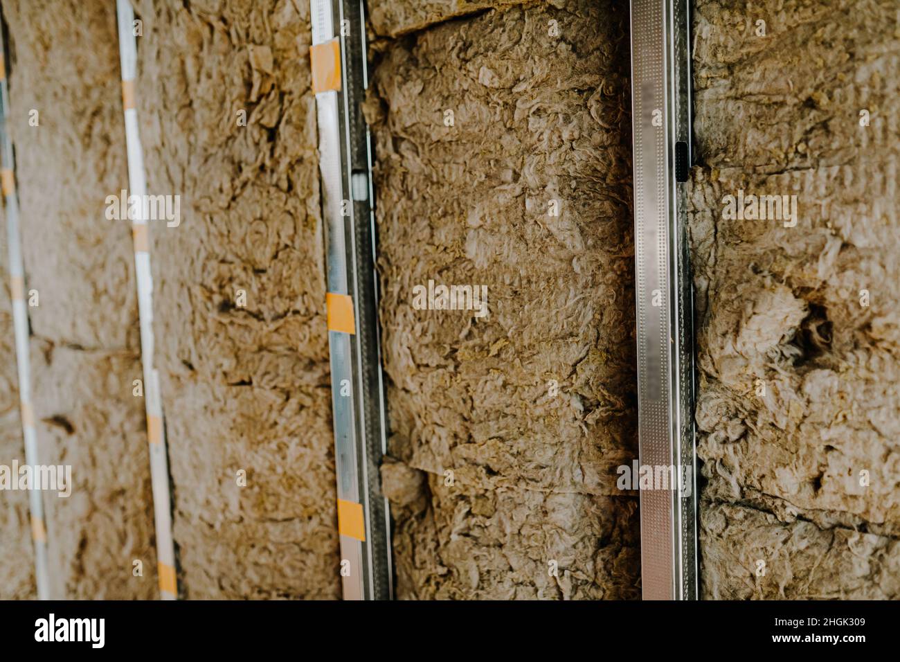 attic insulation with mineral wool Stock Photo Alamy