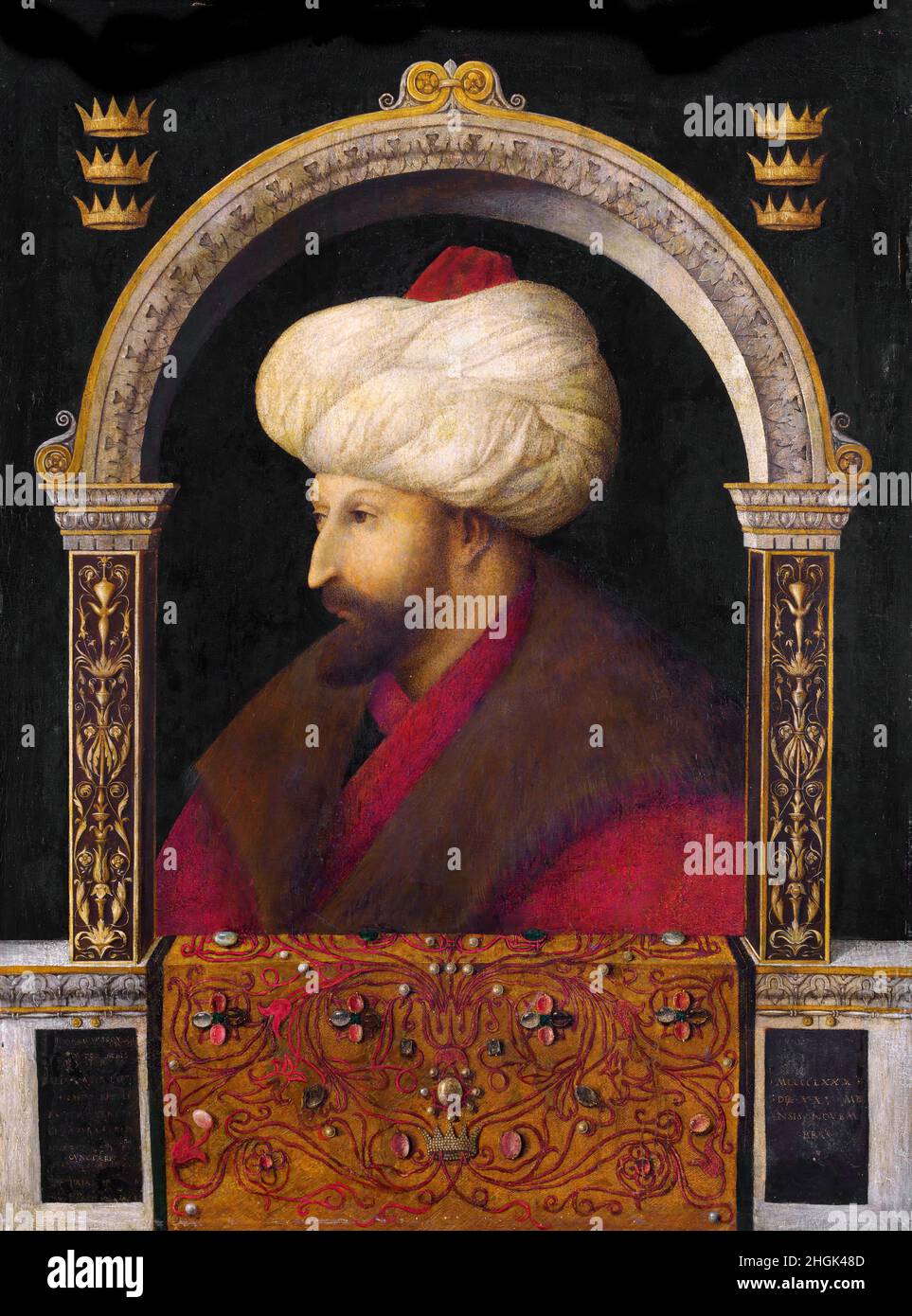 Ritratto del sultano Mehmet II - 1480 - oil on canvas 69,9 x 52,1 cm - Bellini Gentile Stock Photo