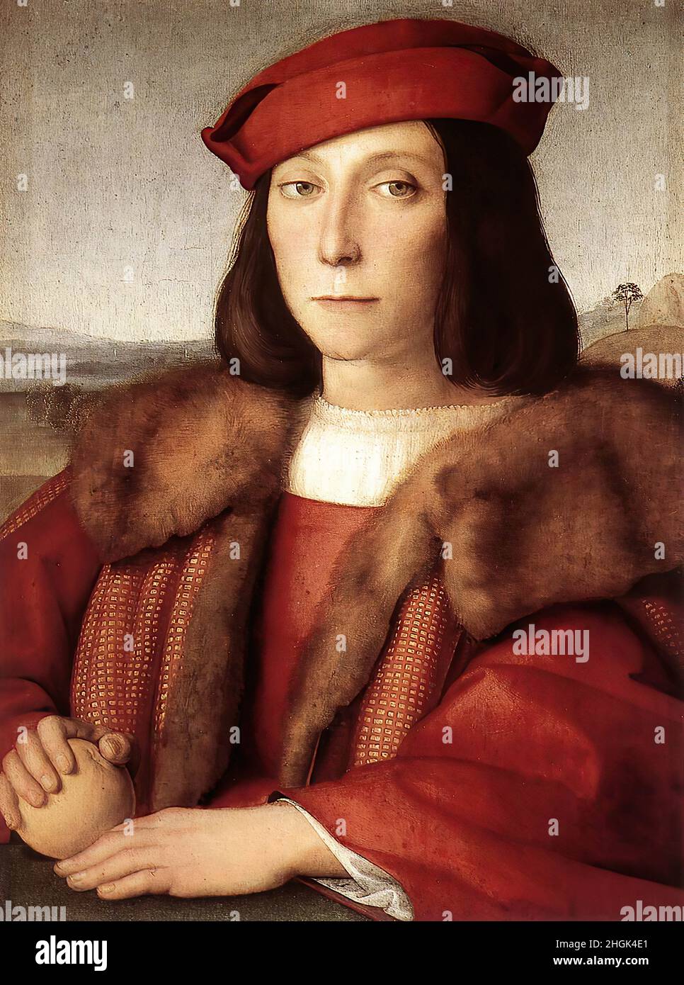 Sanzio Raffaello - Firenze - Gallerie degli Uffizi - Palazzo degli Uffizi - Portrait of a Man, thought to be Francesco Maria della Rovere (1503 04) (tempera su tavola 48 x 35,5 cm) Stock Photo
