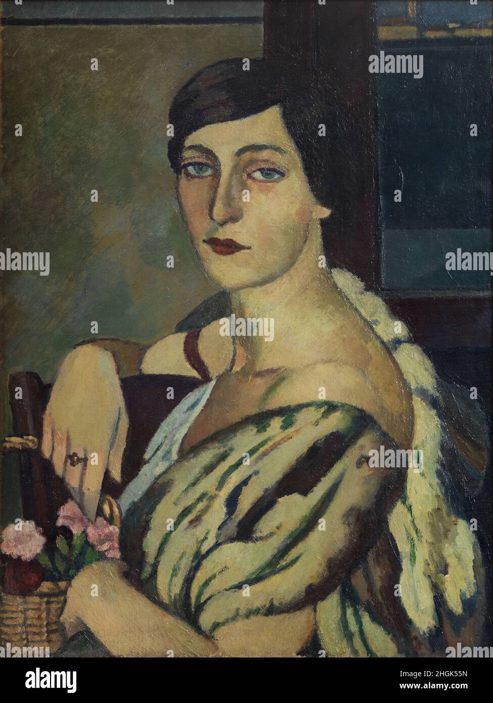 Signora con pelliccia - 1920 - olio su masonite 46 x 60 cm - Marussig Piero Stock Photo