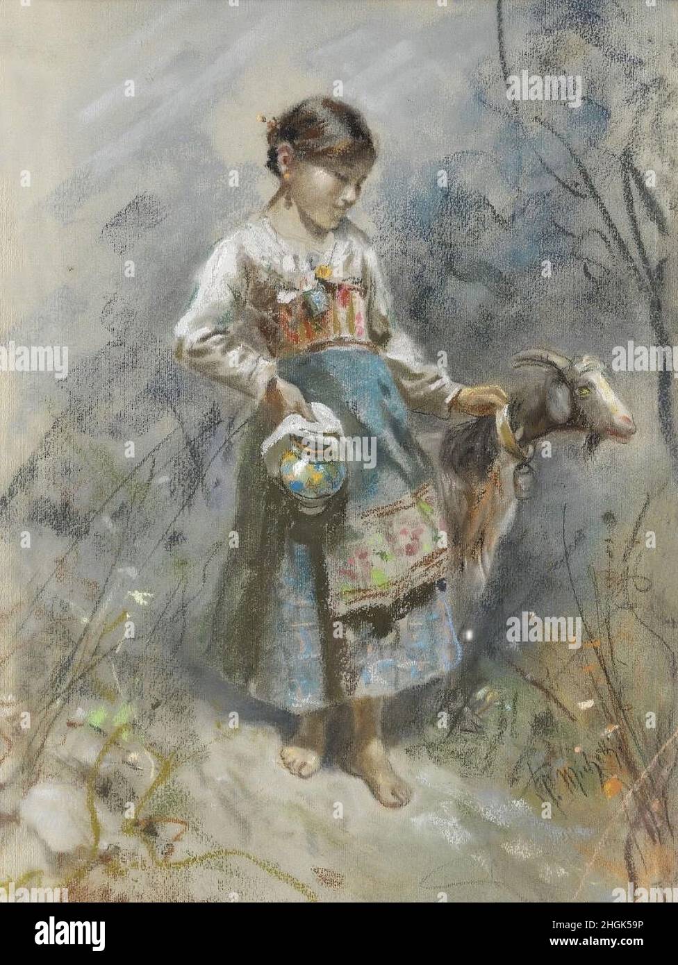 Michetti Francesco Paolo - Private Collection - Young Herdswoman- unknown date -  pastello su tavola 39 x 30 cm - Stock Photo