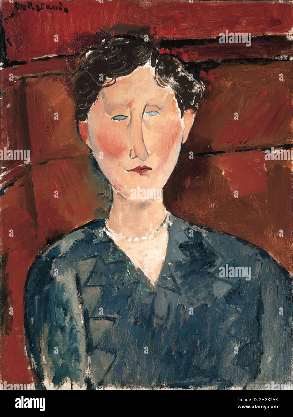 Modigliani Amedeo - Private Collection - Portrait de femme au corsage bleu  - 1916c. - oil on canvas 61 x 45 cm Stock Photo - Alamy