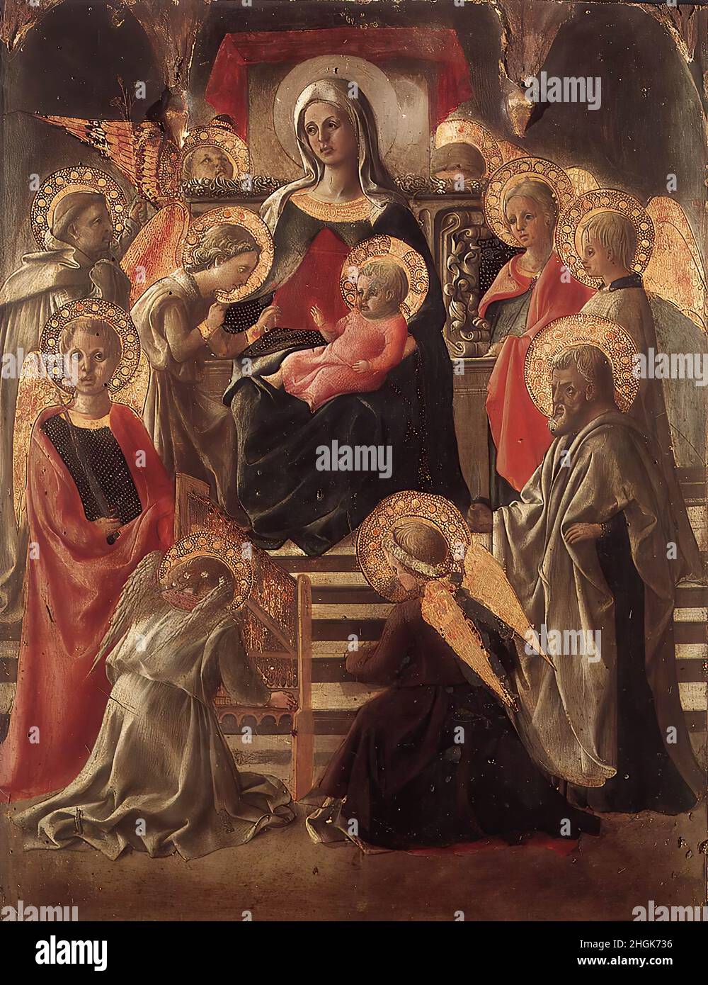 Madonna in trono fra angeli e santi - 1430 - tempera su legno 43,7 x 34.3 cm - mwxLippi Filippo Stock Photo