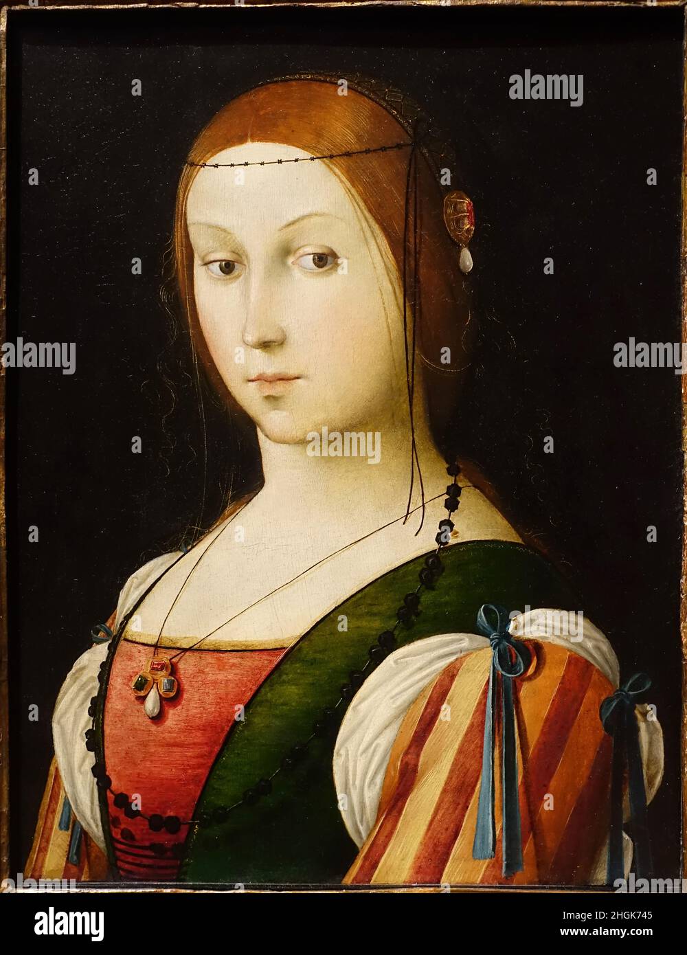 Portrait of a Lady - oil on wood trasferito su tela - Costa Lorenzo il Vecchio Stock Photo