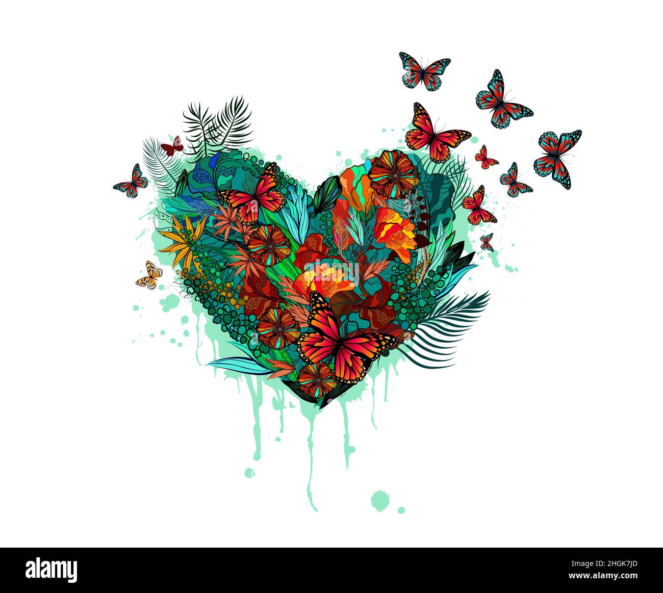 A graphic heart of flowers. Happy Valentine's Day. Vector illustration ...
