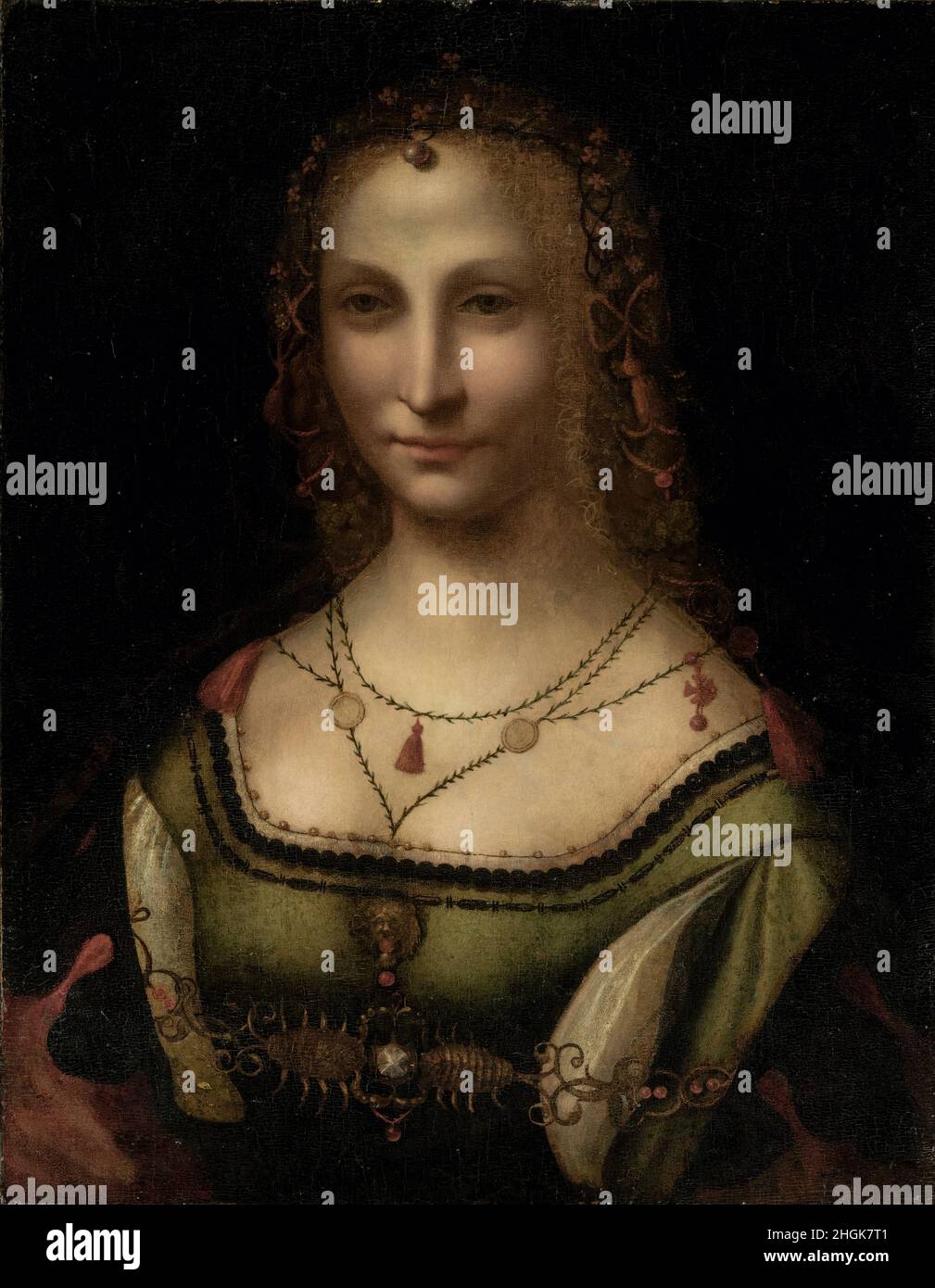 Portrait of a Young Woman with a Scorpion Chain - 1490 05 - oil on wood 56,2 x 43,8 cm - Stock Photo