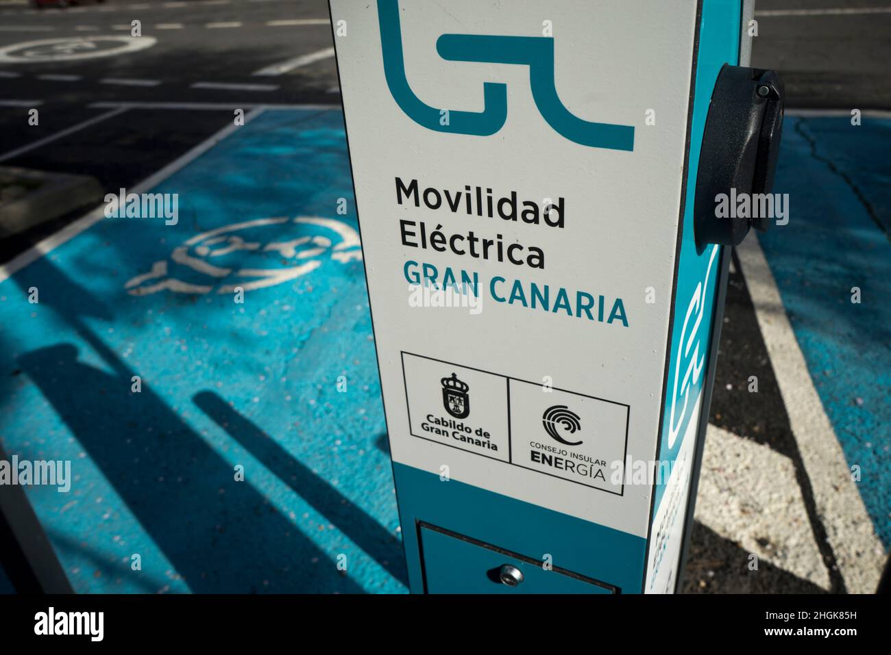 Electric car charging point station in Artenara in Gran Canaria,Canary Islands,Spain,Europe