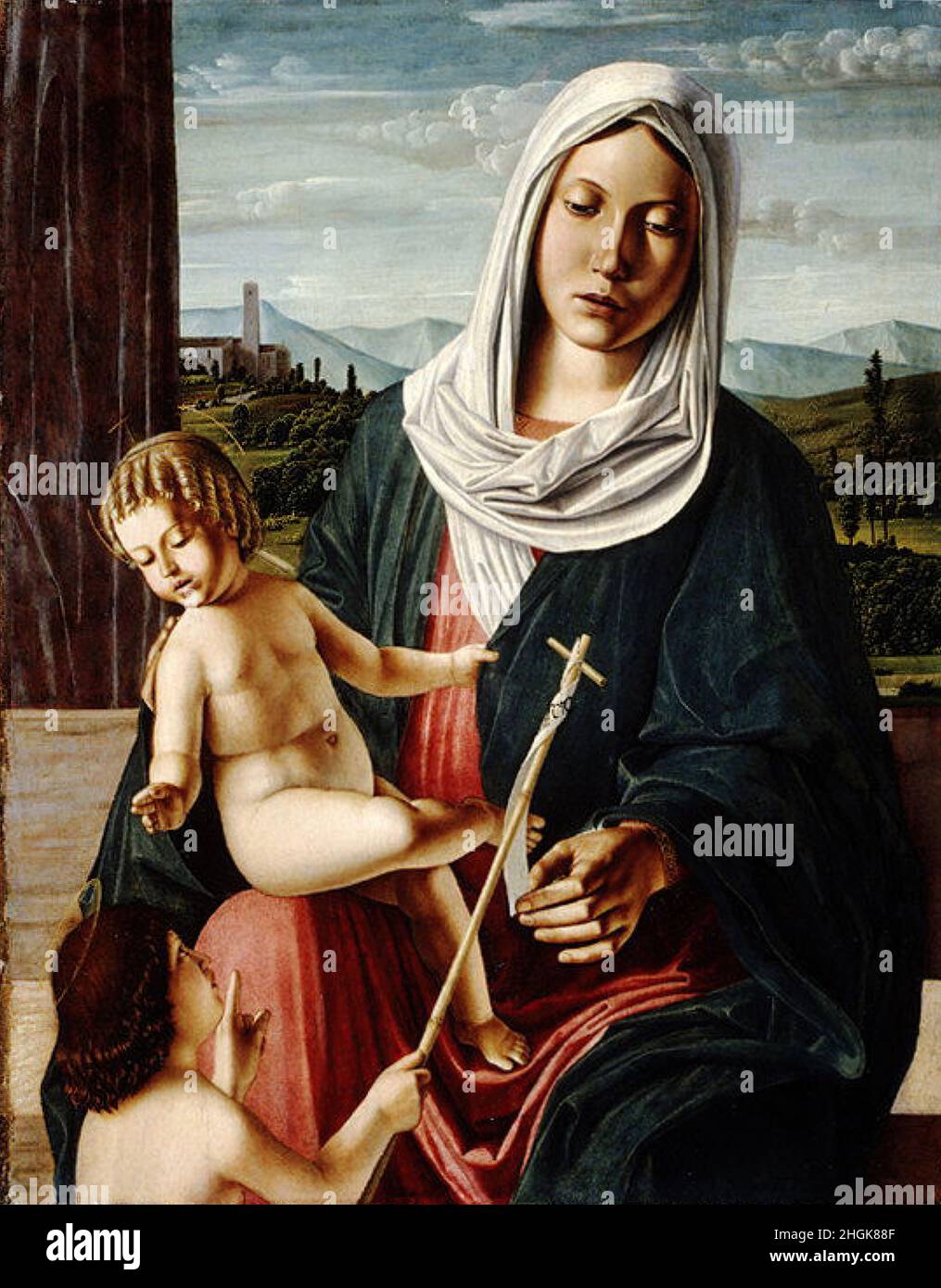 Madonna and Child with the Infant Saint John the Baptist - 1490c. - tempera e oil on wood 73,7 x 57,8 cm - Da Verona Michele Stock Photo