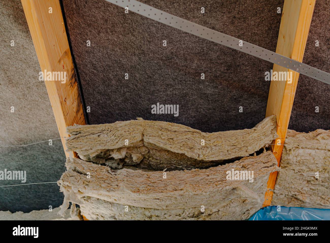 attic insulation with mineral wool Stock Photo Alamy