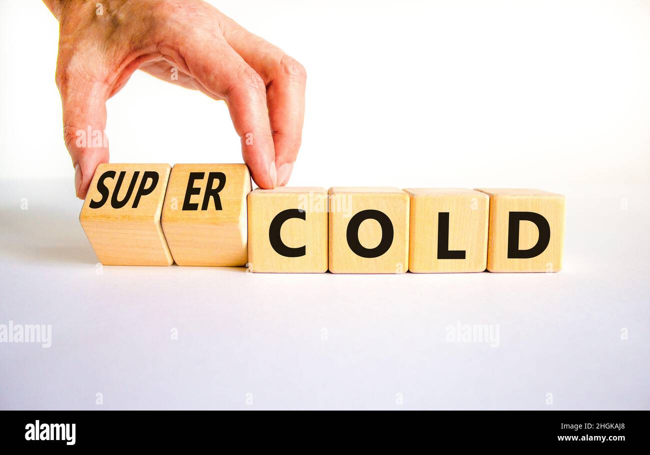 Super cold symbol. Doctor turns wooden cubes and changes concept words ...