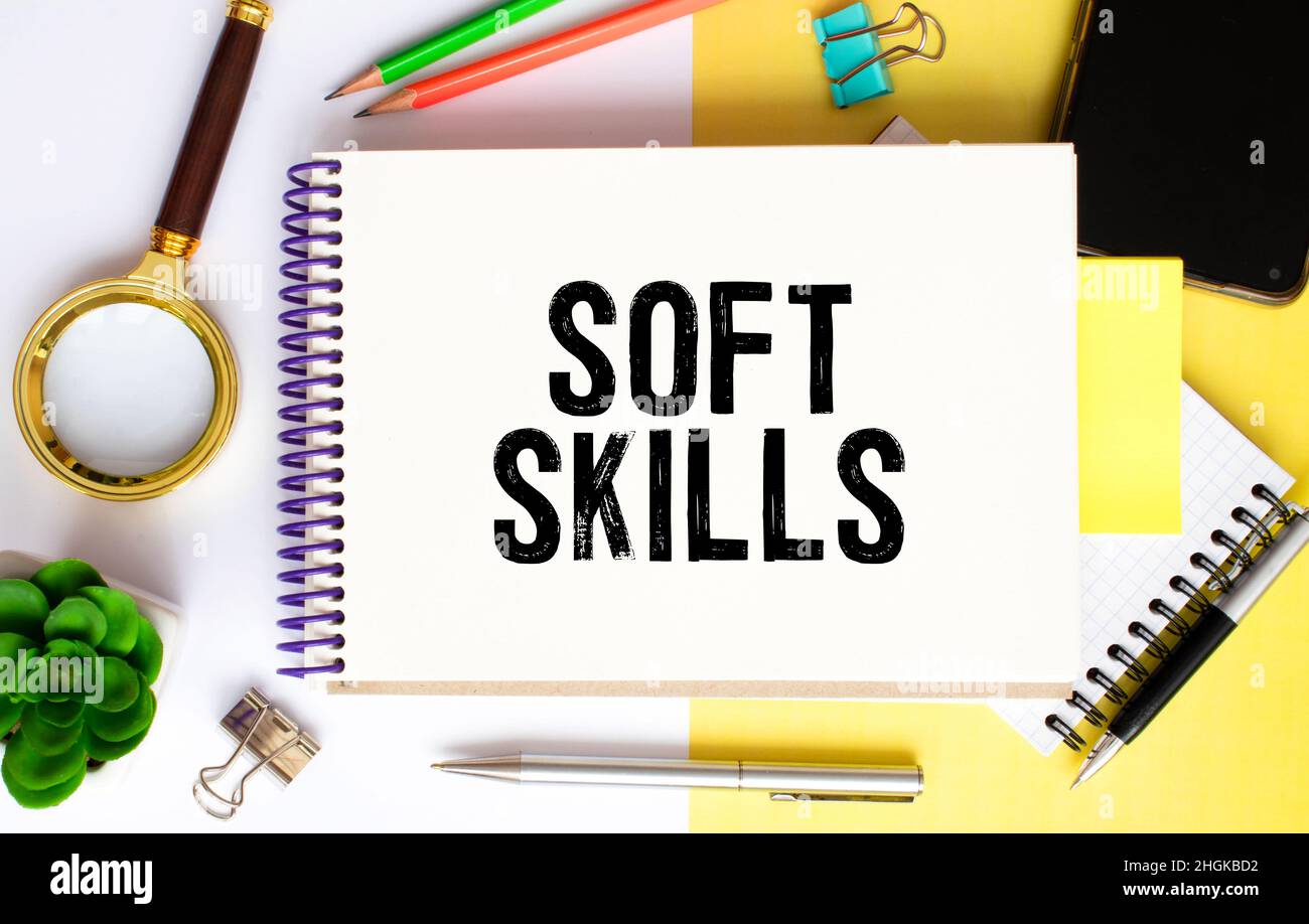 Soft skills text concept write on notebook. Stock Photo
