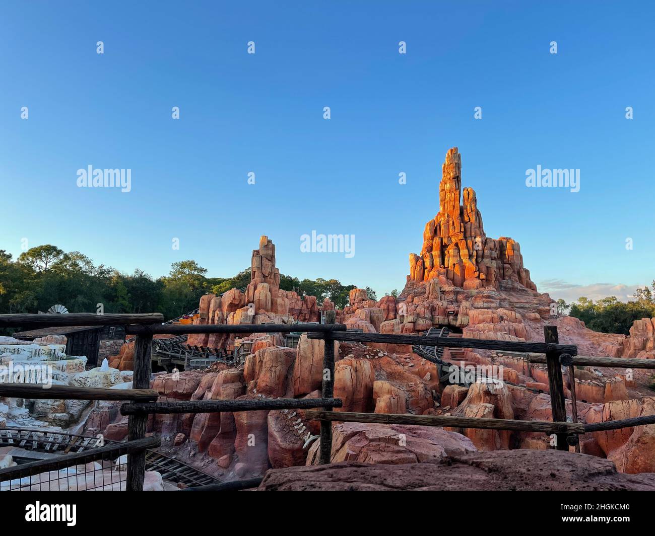 Orlando, FL USA - December 28, 2019: The  Big Thnder Mountain Railroad roller coaster ride at Walt Disney World Magic Kingdom in Orlando, Florida. Stock Photo