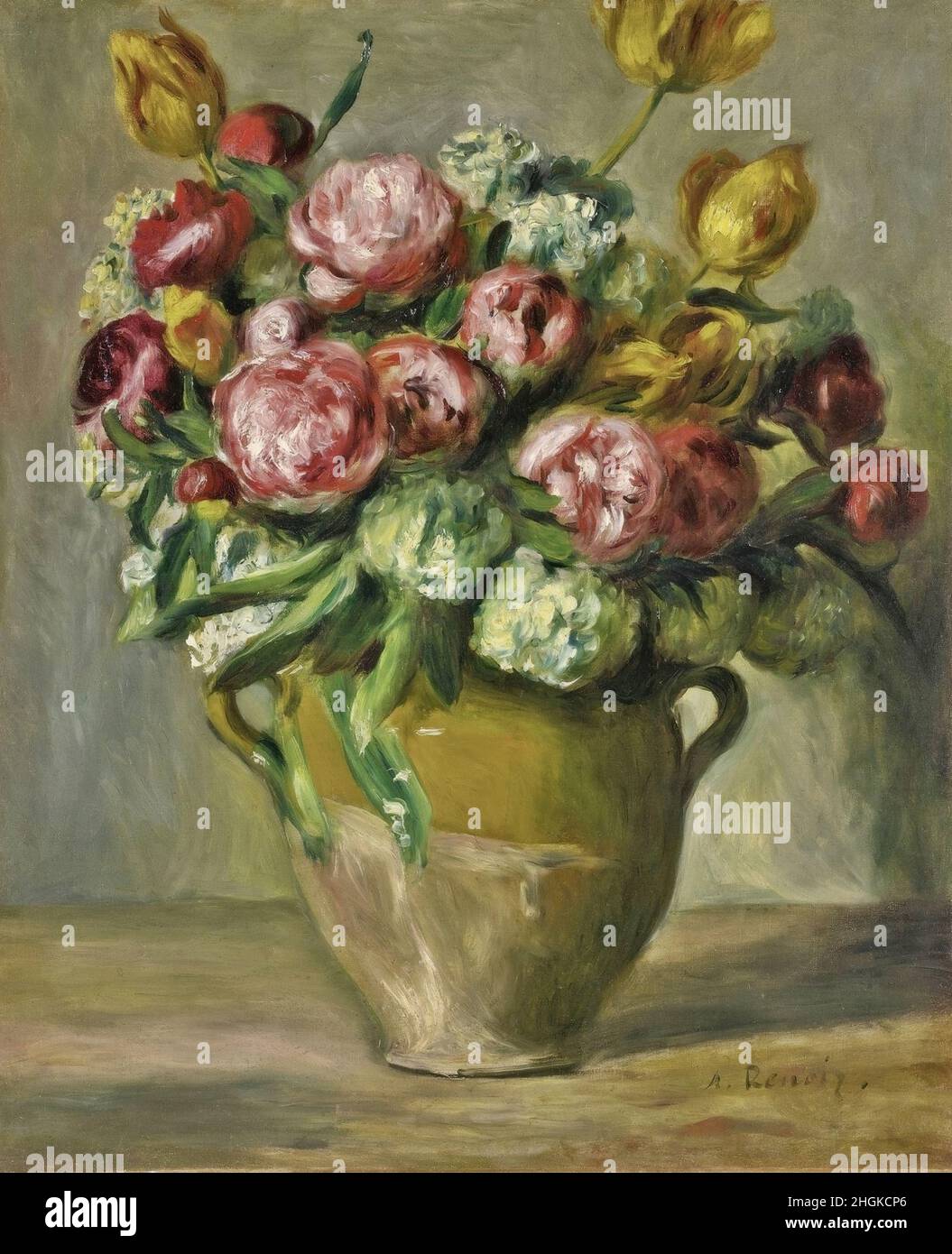 Renoir Auguste - Private Collection - Vase de pivoines - 1872c. - Oil on canvas 57 x 47 cm Stock Photo