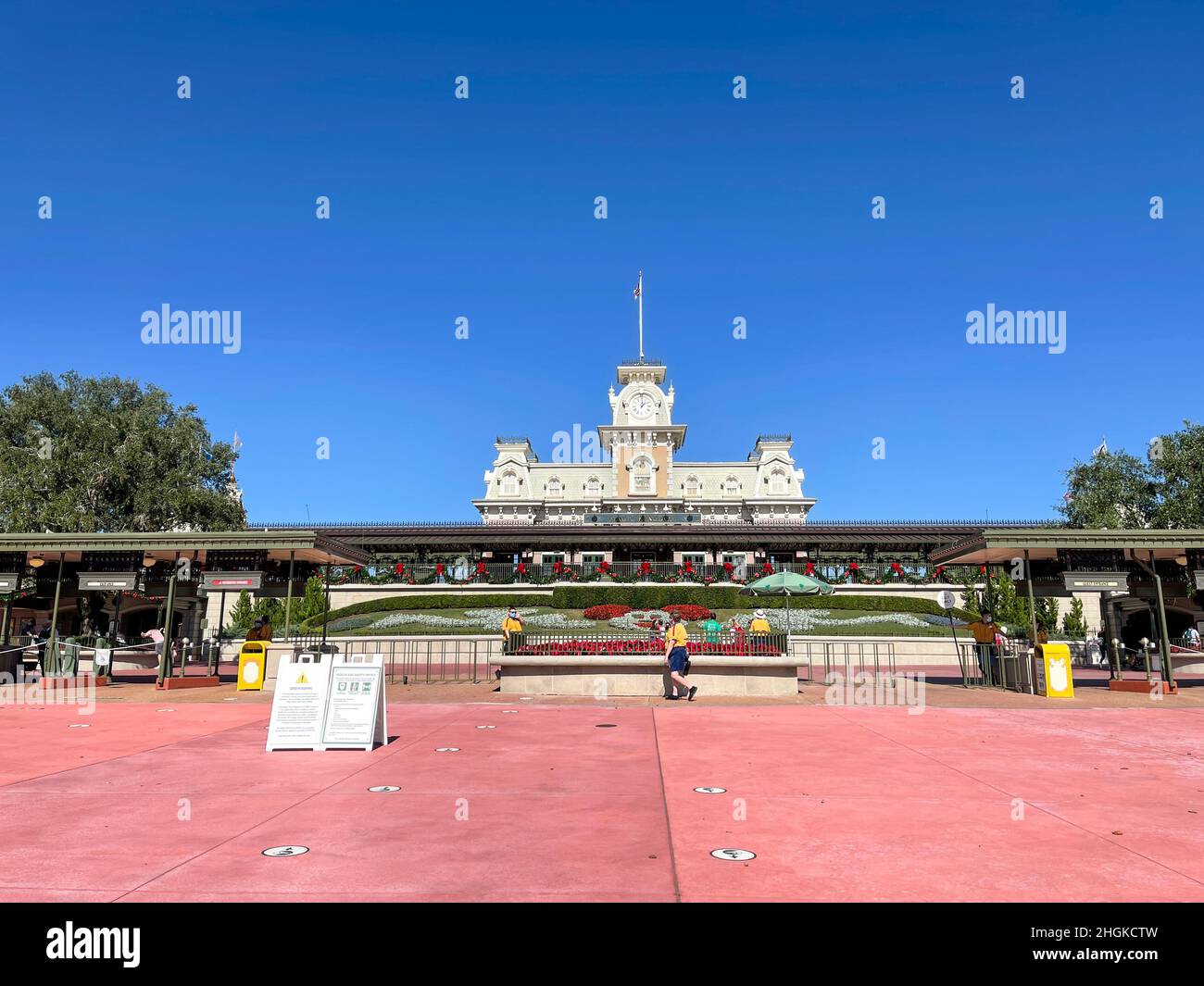 Orlando, FL USA - July 5, 2021: The train station at Walt Disney World Magic Kingdom in Orlando, Florida. Stock Photo