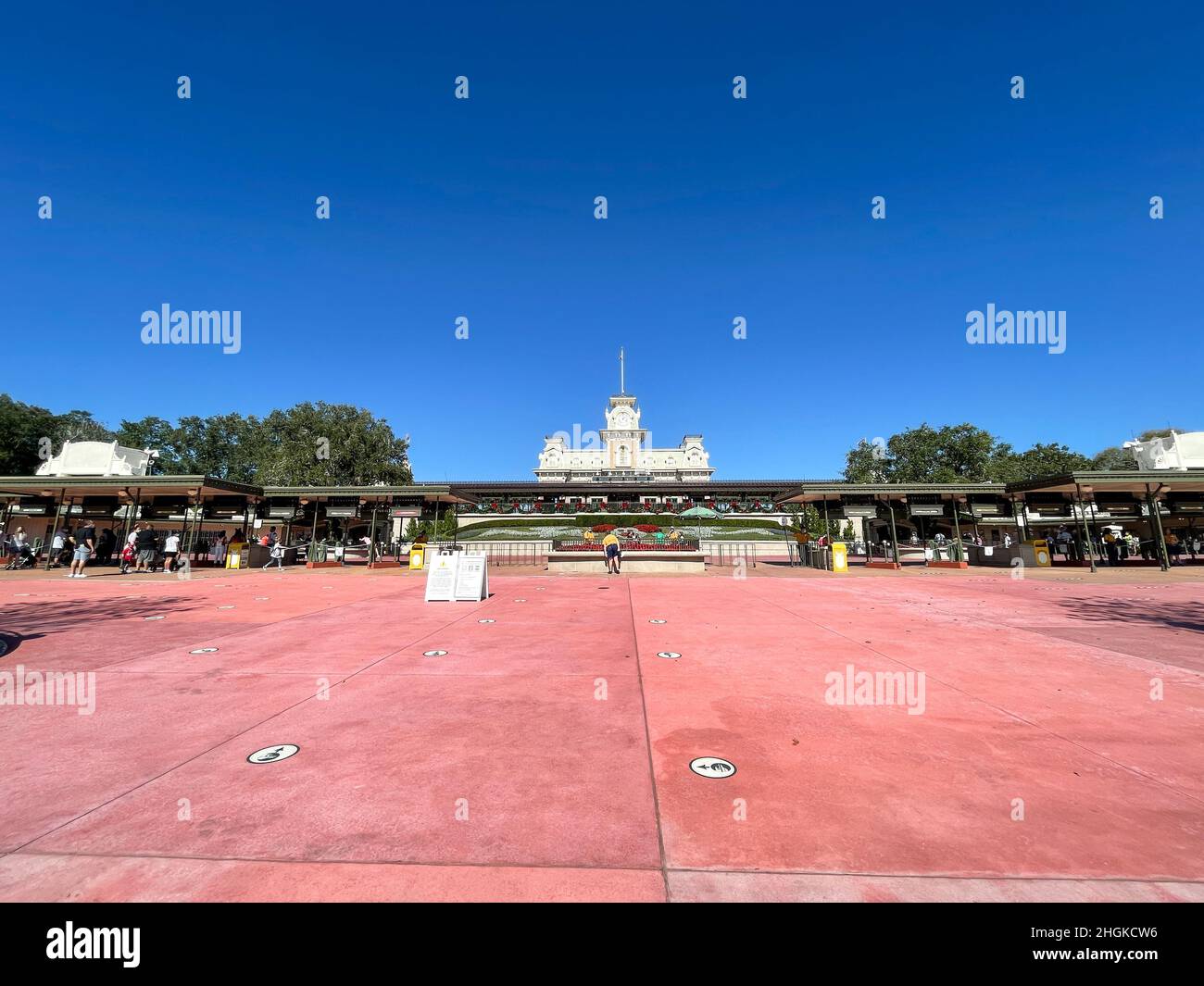 Orlando, FL USA - July 5, 2021: The train station at Walt Disney World Magic Kingdom in Orlando, Florida. Stock Photo