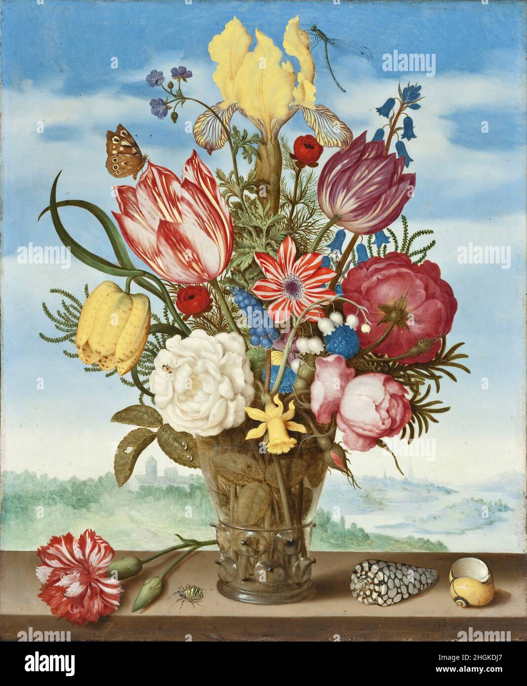 Ambrosius Bosschaert - Bouquet of Flowers on a Ledge Stock Photo