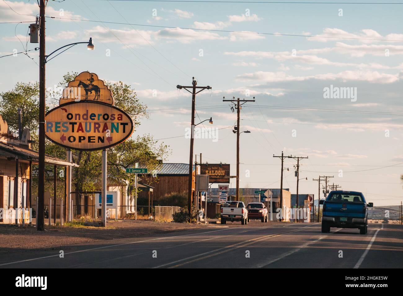 The main highway passing through the village of Magdalena, New Mexico