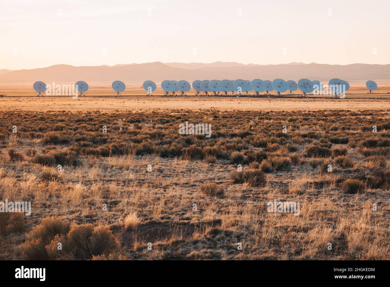 Radio telescope dishes stacked together at the Karl G. Jansky Very Large Array on the Plains of San Agustin, New Mexico Stock Photo