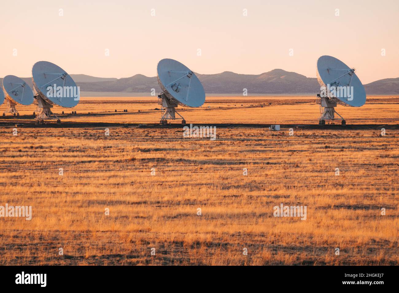 Radio telescope dishes stacked together at the Karl G. Jansky Very Large Array on the Plains of San Agustin, New Mexico Stock Photo