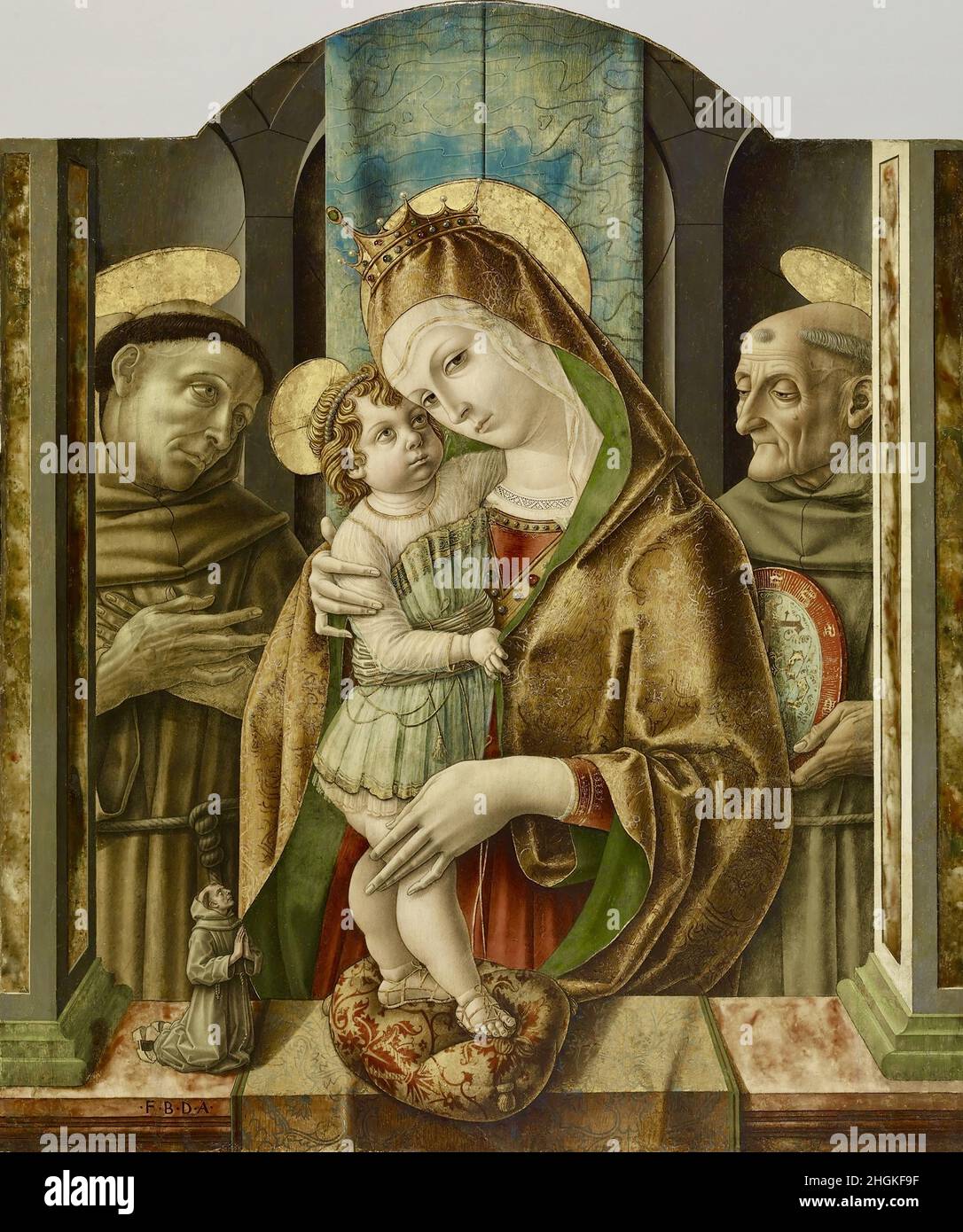 Virgin and Child with Saints and Donor - 1490c. - tempera e foglia d'oro su tavola 97,8 x 82,5 cm - Crivelli Carlo Stock Photo