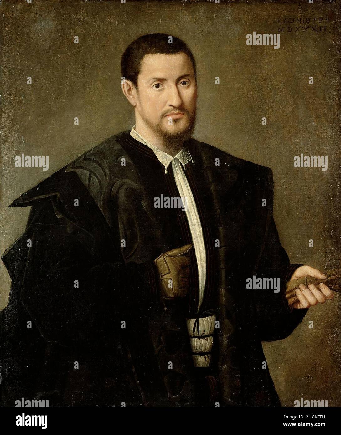 Portrait of a Bareheaded Man - 1532 - Oil on canvas 92 x 77,5 cm - Licinio Bernardino Stock Photo