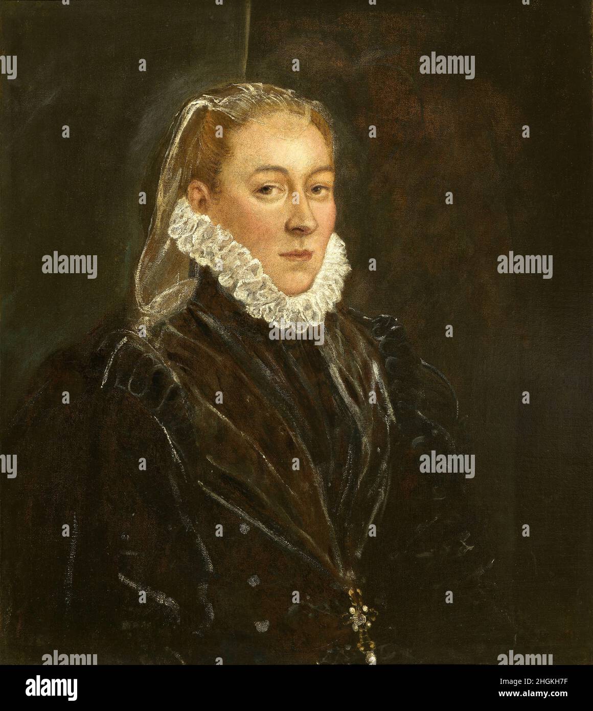 Portrait of a Lady - 1570_80c. - oil on canvas 73,3 x 64,8 cm - Robusti Jacopo - Tintoretto - Stock Photo