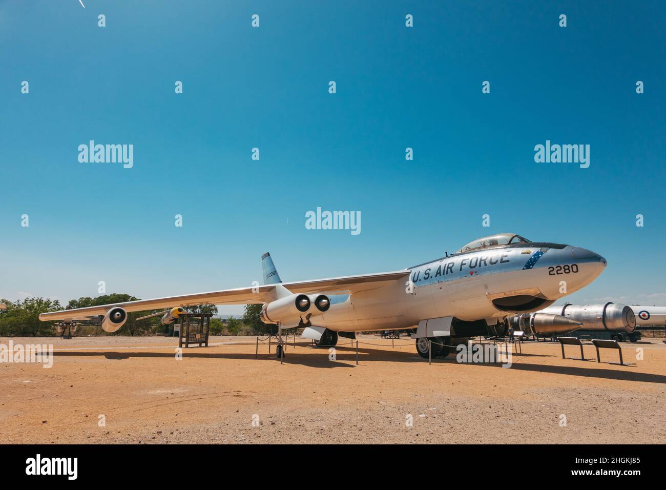 a retired US Air Force Boeing B-47 Stratojet on static display at the National Museum of Nuclear Science & History in Albuquerque, New Mexico Stock Photo