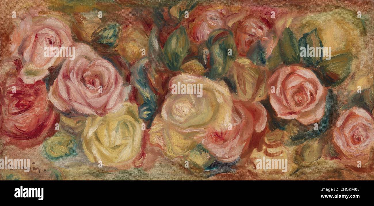 Roses - 1912c. - Oil on canvas 22,5 x 44,7 cm - Renoir Auguste Stock Photo