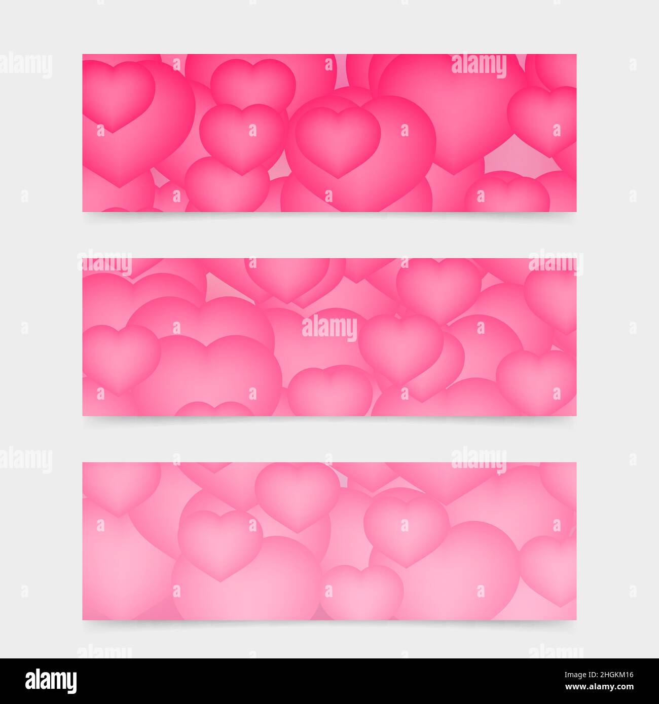 3d Hearts vector background. Set of 3 banners for Valentine Day ...