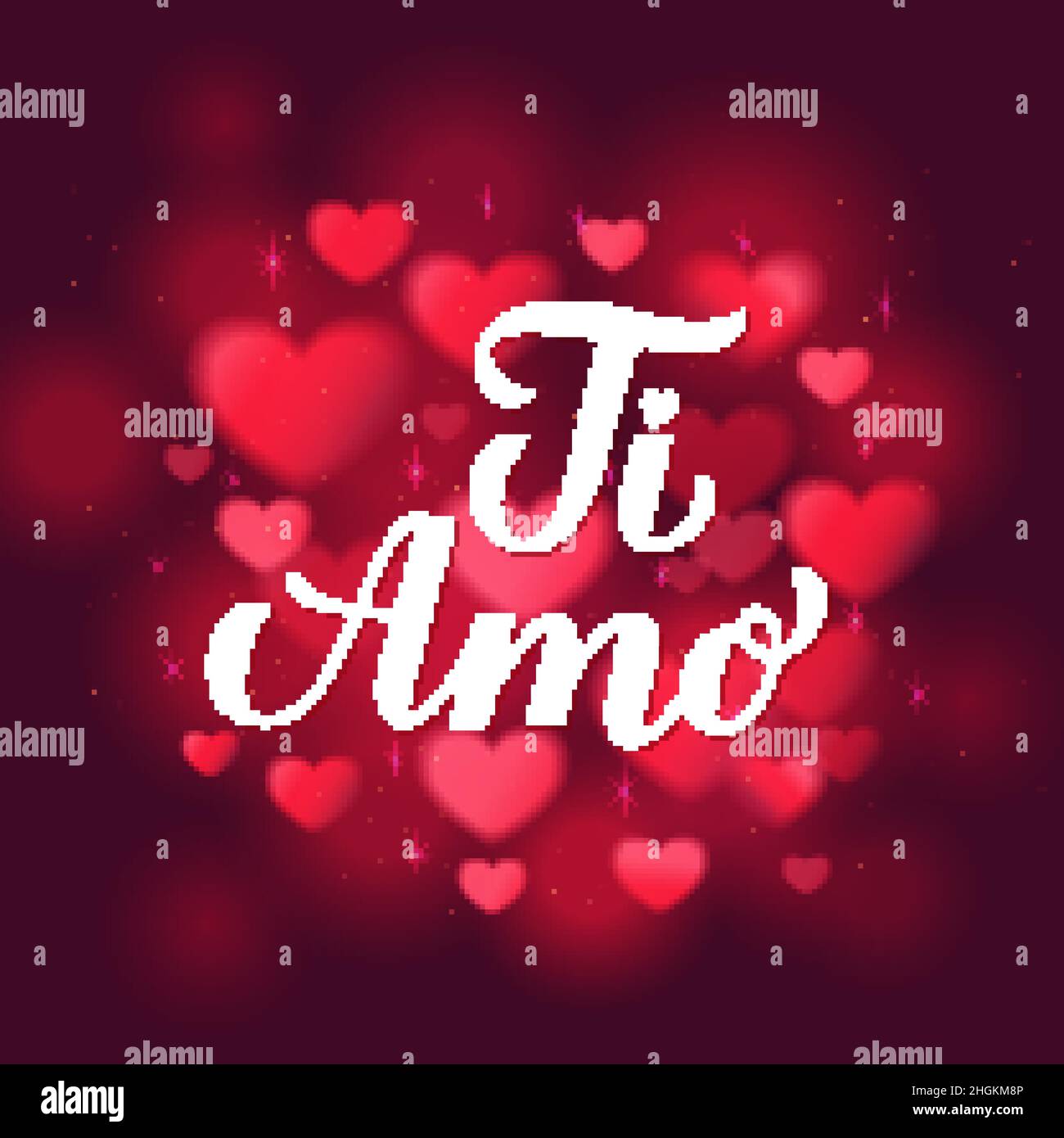 Ti Amo calligraphy hand lettering on red blurred hearts background