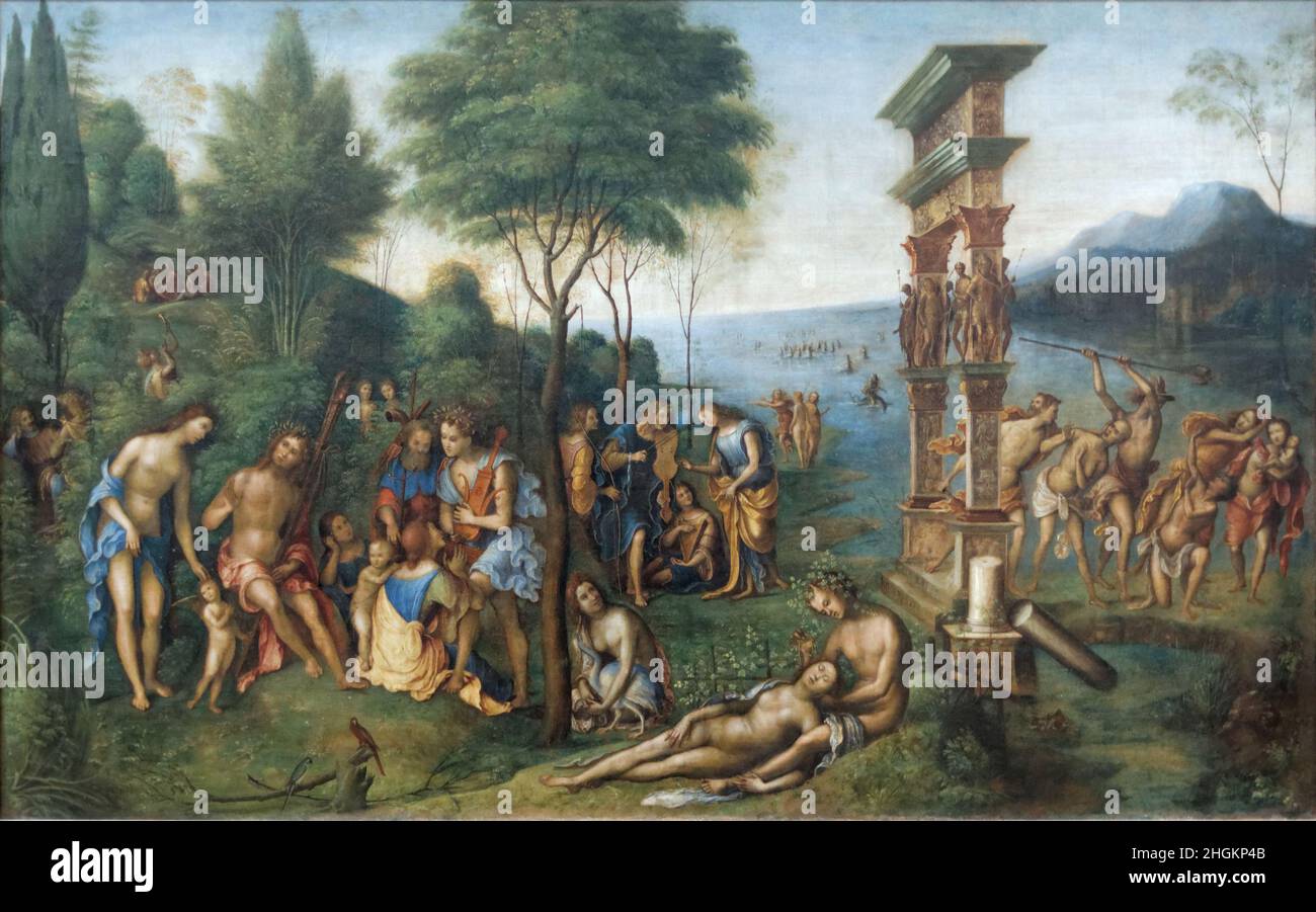 Regno di Como - tempera e oil on canvas 152 x 238 cm - Costa Lorenzo il Vecchio Stock Photo