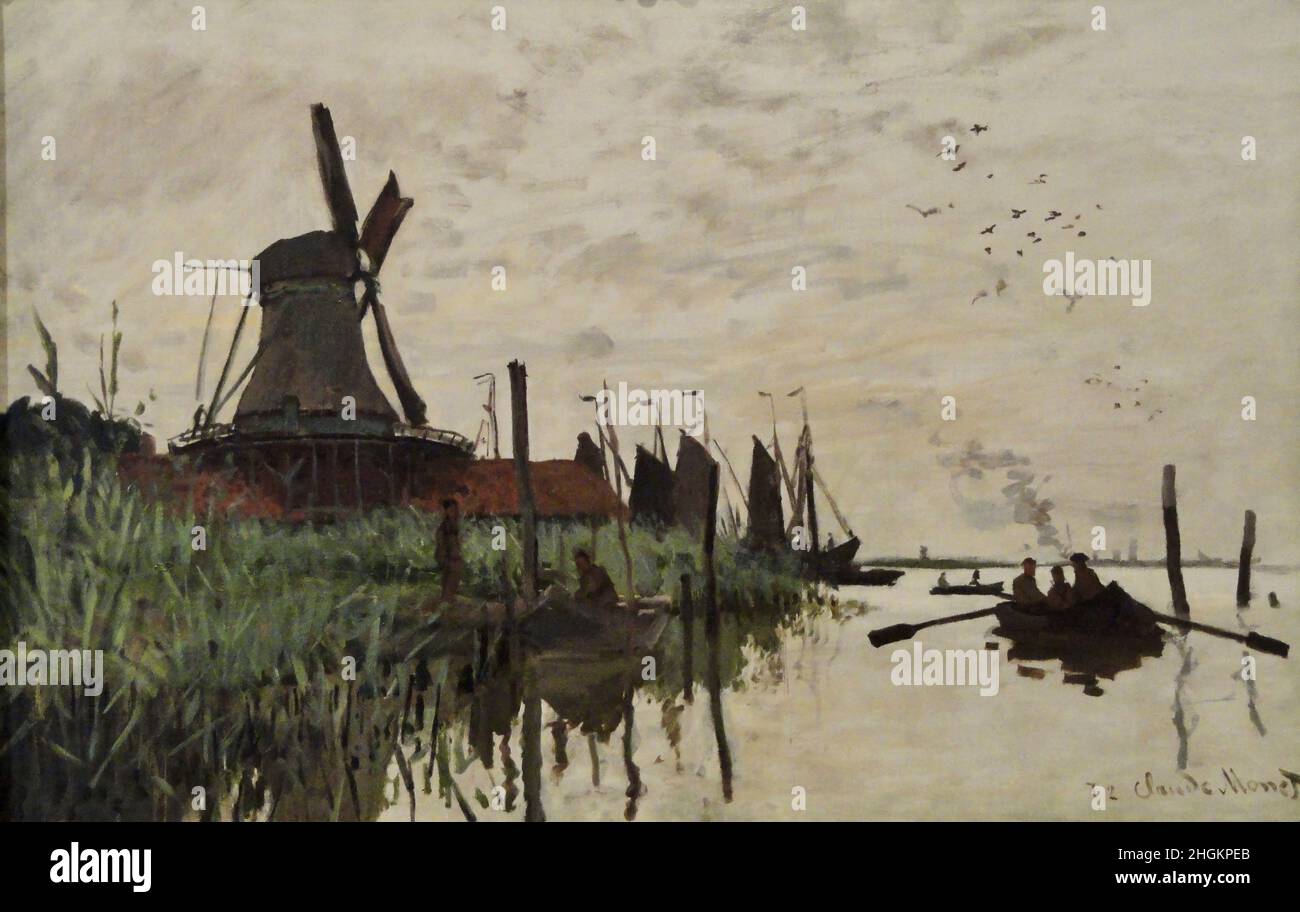 Windmill and Boats near Zaandam, Holland - 1871 - Oil on canvas 48 x 73,5 cm - Monet Claude Stock Photo