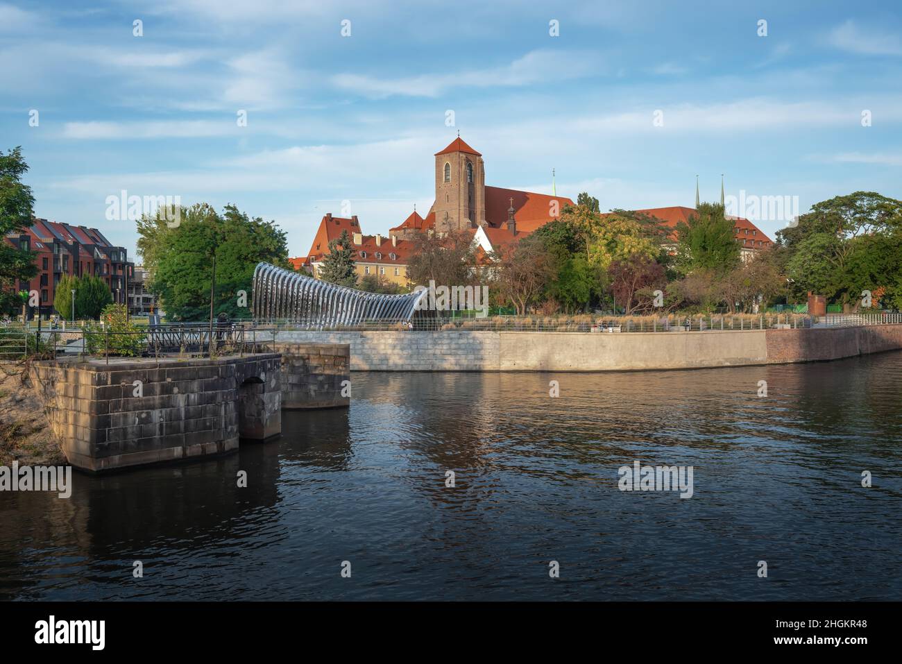 Church of St Mary on the Sand and Oder River at Cathedral Island (Ostrow Tumski) - Wroclaw, Poland Stock Photo