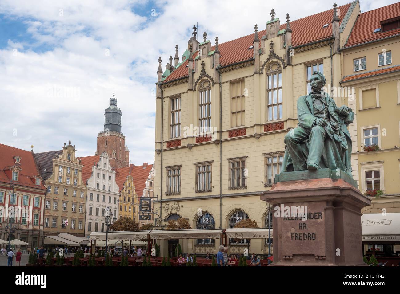 Aleksander Fredro Monument at Market Square - Wroclaw, Poland Stock Photo