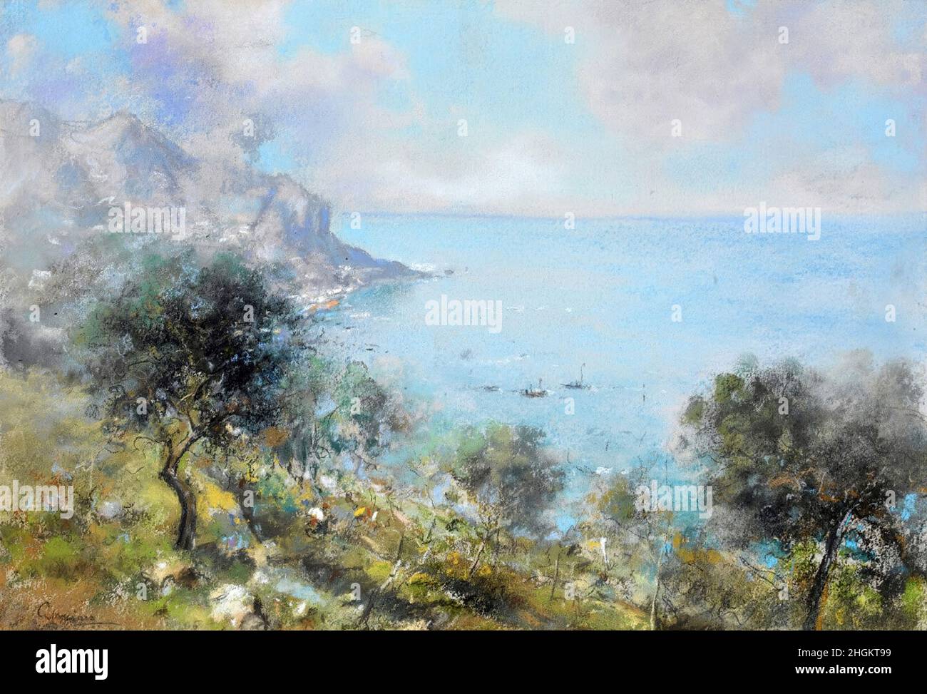 Capri - no date - pastel on carta 20,8 x 30,3 cm - Casciaro Giuseppe Stock Photo