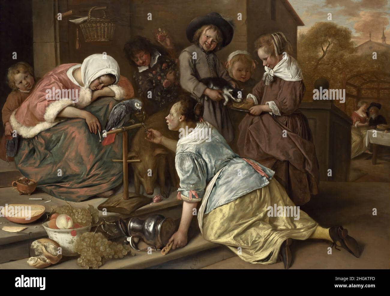 The Effects of Intemperance - 1663 65 - oil on wood 76 x 106,5 cm - Steen Jan Stock Photo