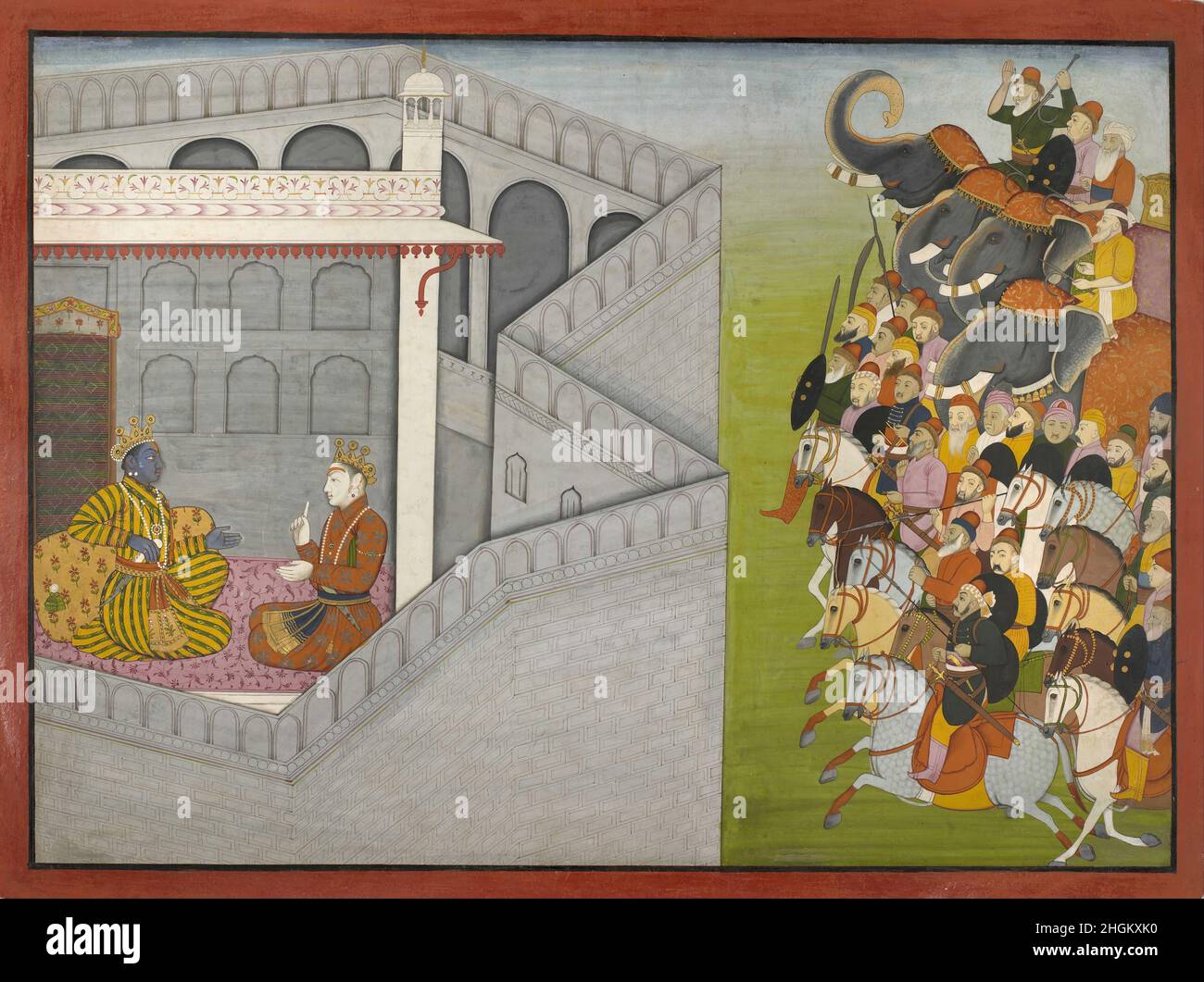 Attributed to Fattu - The Siege of Mathura by Jarasandha from the series Guler-Basholi  Bhagavata Purana Stock Photo