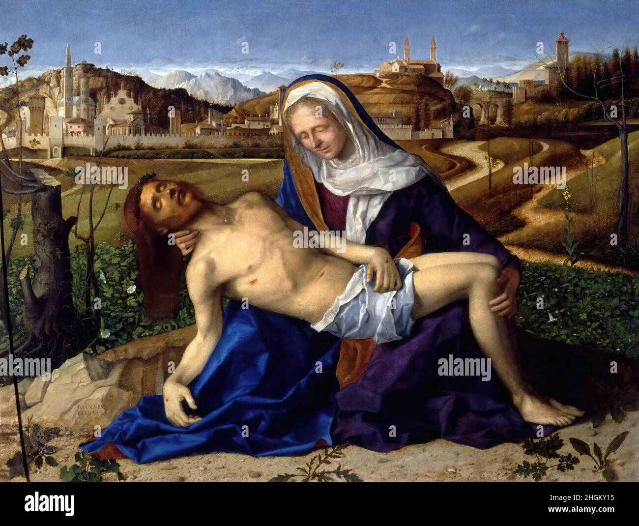 Pietà - 1505c. - oil on wood 65 x 87 cm - Bellini Giovanni Stock Photo ...