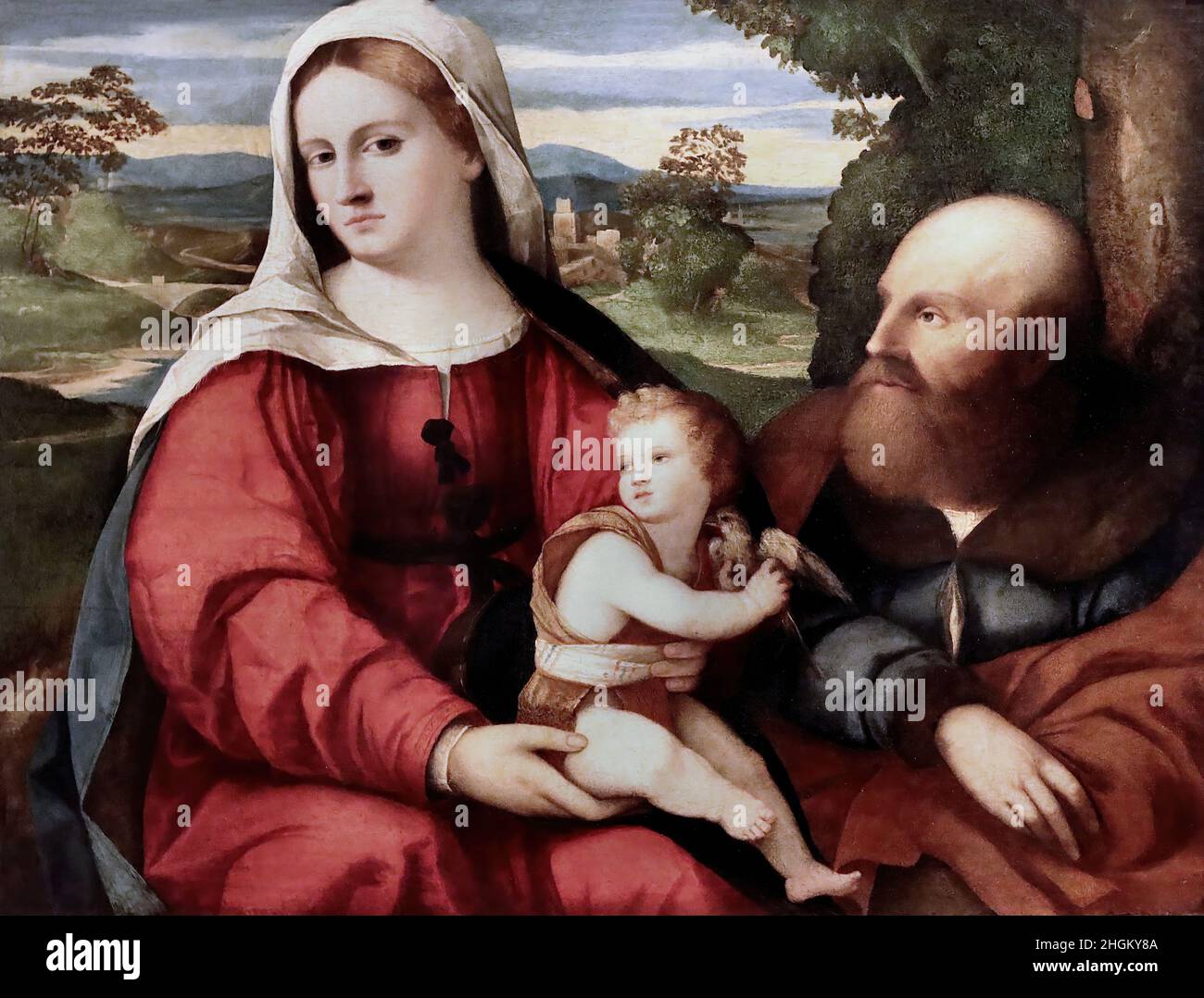 Sacra Famiglia - 1515c - tempera su tavola 67 x 86,5 cm - Palma Jacopo il vecchio Stock Photo
