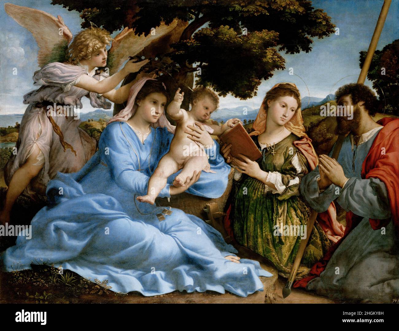 Madonna and Child with Saints Catherine and Thomas - Sacra conversazione - oil on canvas 152 x 117 cm - Lotto Lorenzo Stock Photo