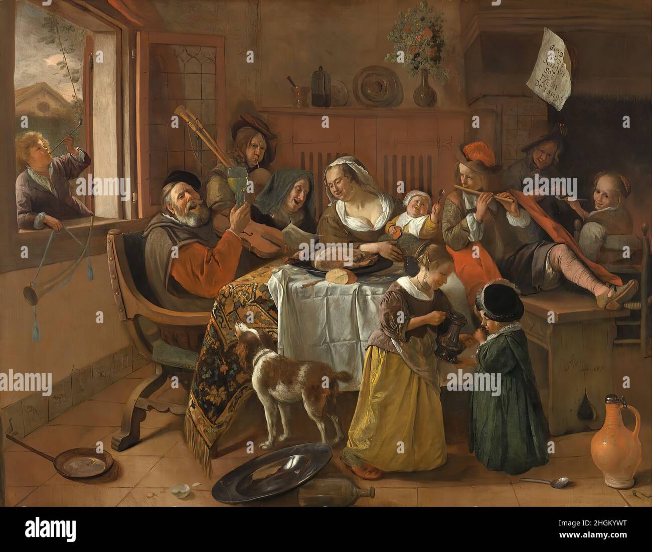 The merry family - 1668 - Oil on canvas 141 x 110,5 cm - Steen Jan Stock Photo