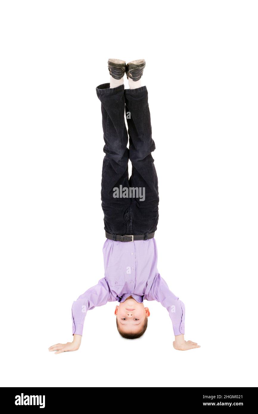 boy standing head over feet Stock Photo Alamy