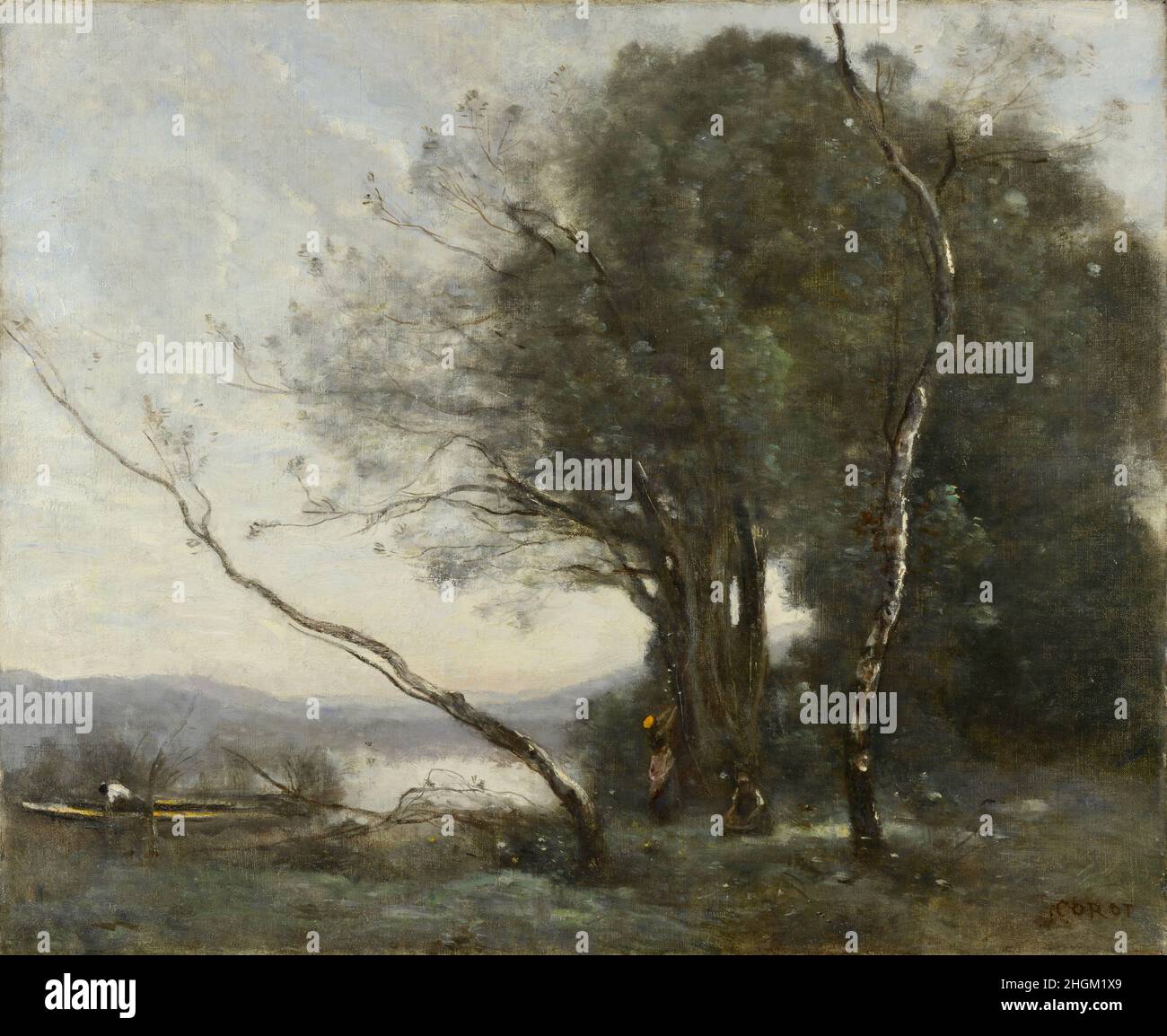 The Leaning Tree Trunk - 1860 65 - oil on canvas 49,7 x 60,7 cm - Corot Jean-Baptiste-Camille Stock Photo