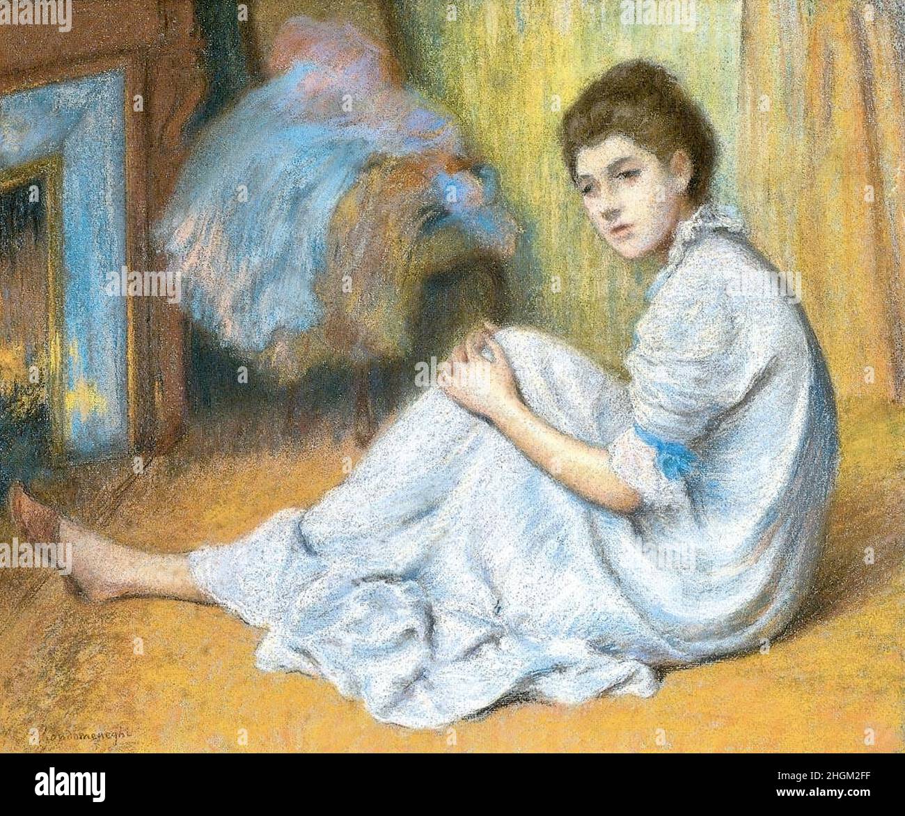 Zandomeneghi Federico - Private Collection - Davanti al fuoco - 1896c. - pastel on cartone 46,5 x 56 cm Stock Photo