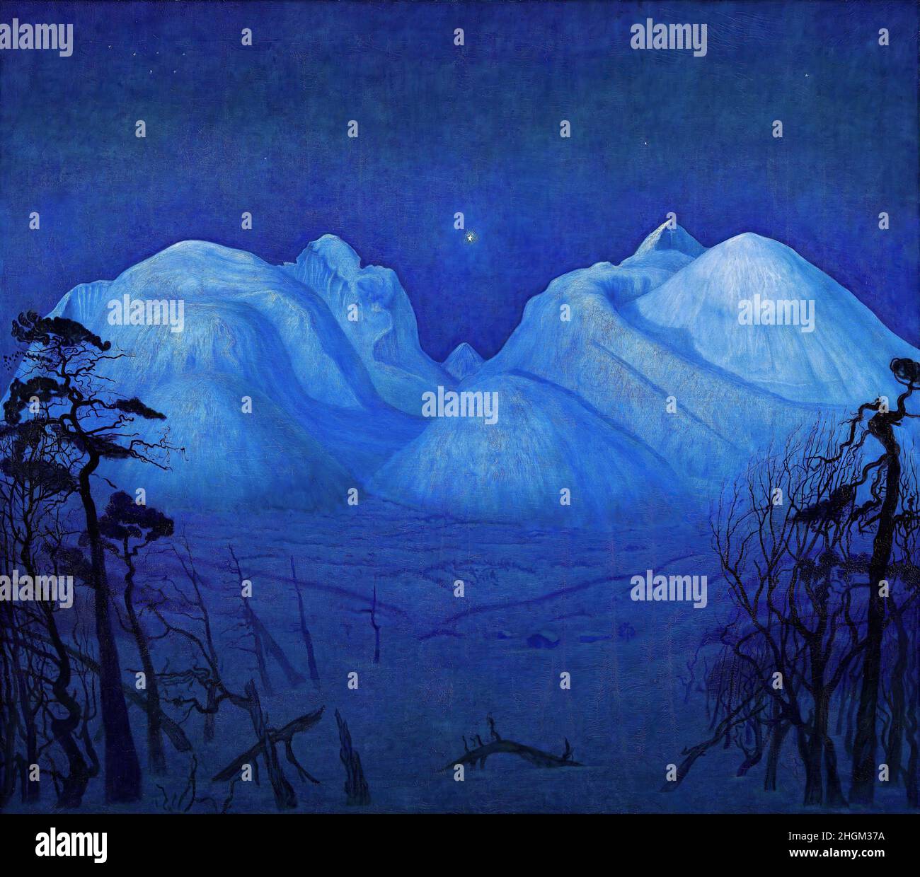 Winter Night in the Mountains - 1914 - oil on canvas 160,4 x 180 cm - Sohlberg Harald Oskar Stock Photo