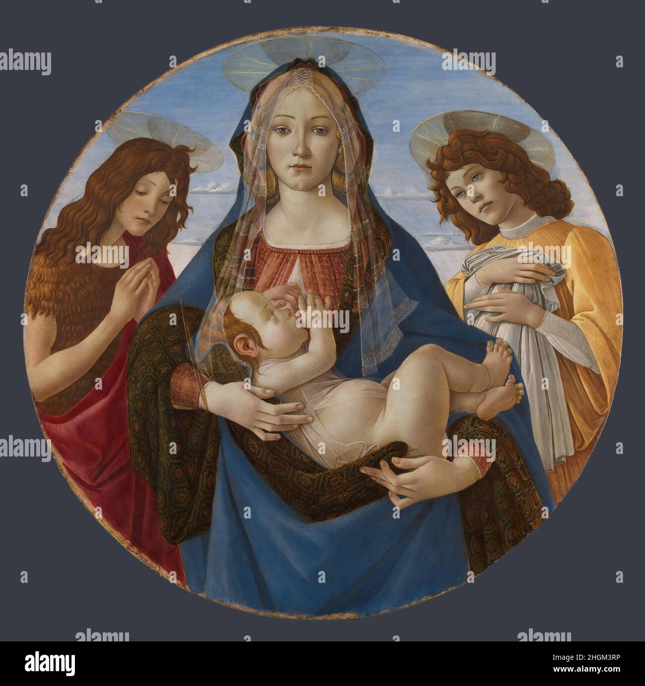 The Virgin and Child with Saint John and an Angel - 1490c. - tempera su tavola diametro 84,5 cm - Botticelli Sandro Stock Photo
